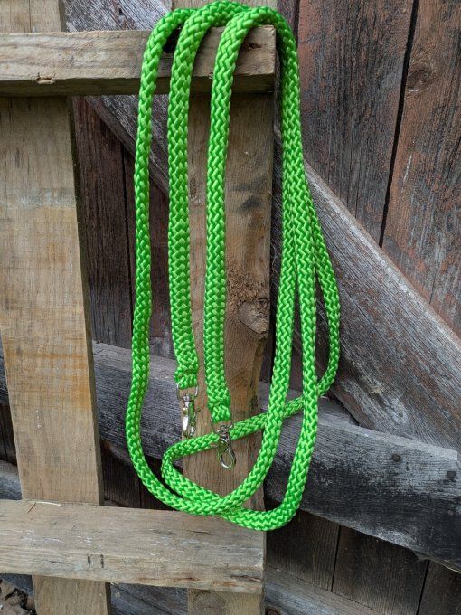 Rênes verte en corde plate 3m