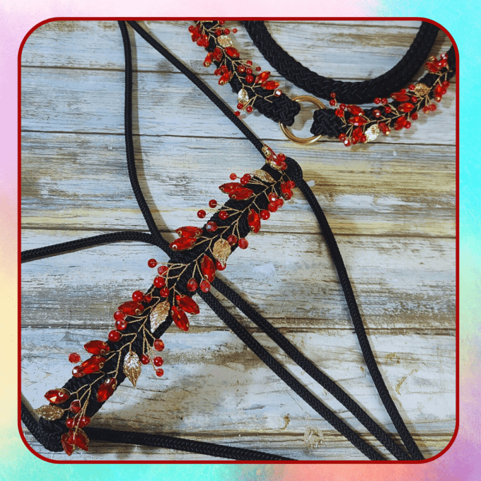 Ensemble "Freya" noir et rouge taille cheval