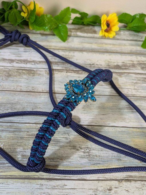 Licol bleu marine et océan pailletés taille cob