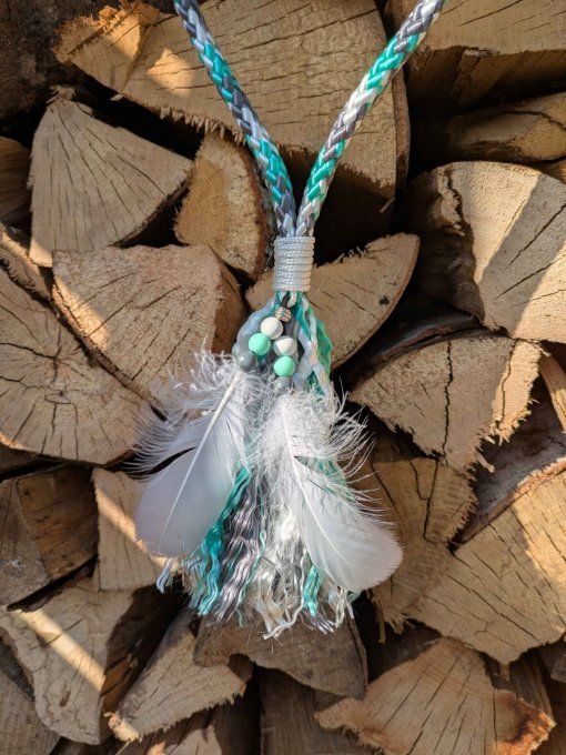 Cordelette "Pompon" menthe / blanc / gris taille cheval