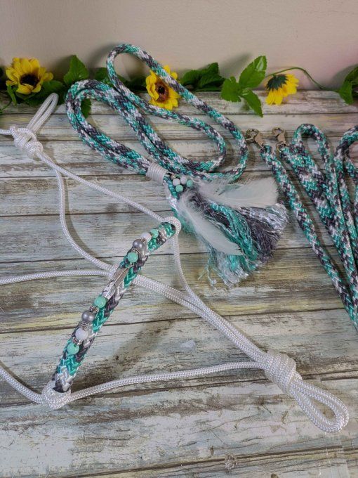 Ensemble blanc / menthe / gris taille cob